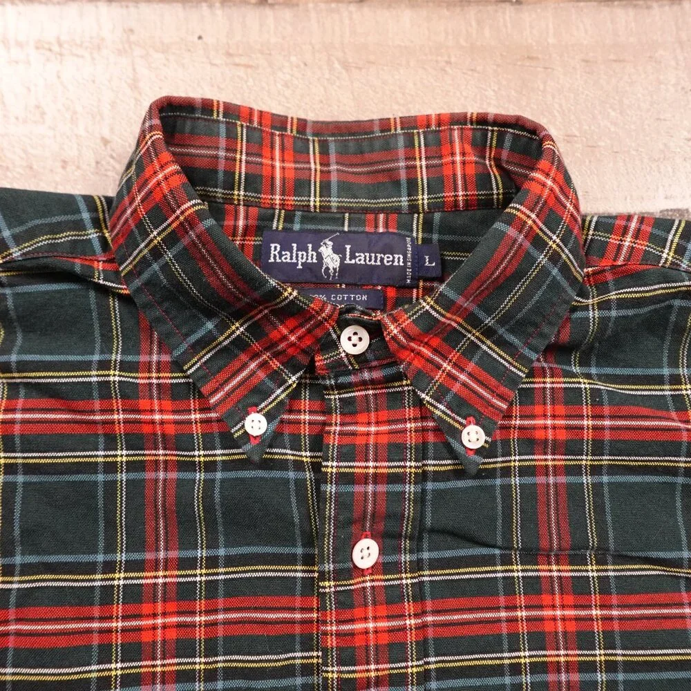 Ralph Lauren Holiday Plaid Button-Down Shirt Men’s Large Small Pony‎